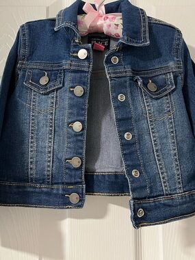 The Children's Place Girl's Denim Jacket with Pink Floral Trim